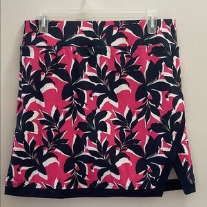Women's Pink Floral Active Skort with Navy Leaf Print